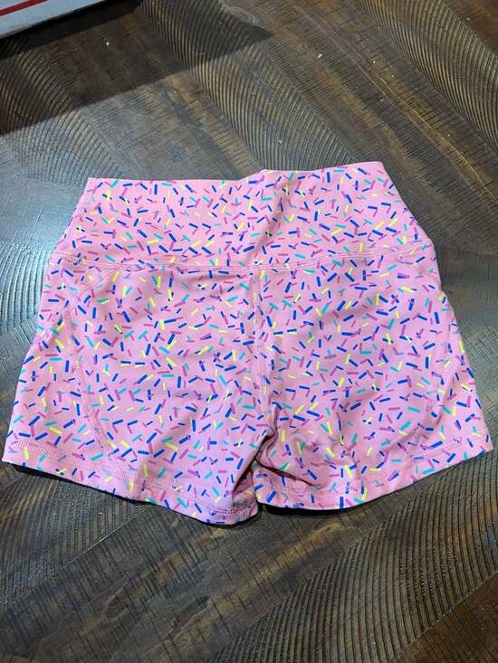 FLEO Women's Pink Sprinkles High-Waisted Gym Shorts Small - Picture 2 of 3